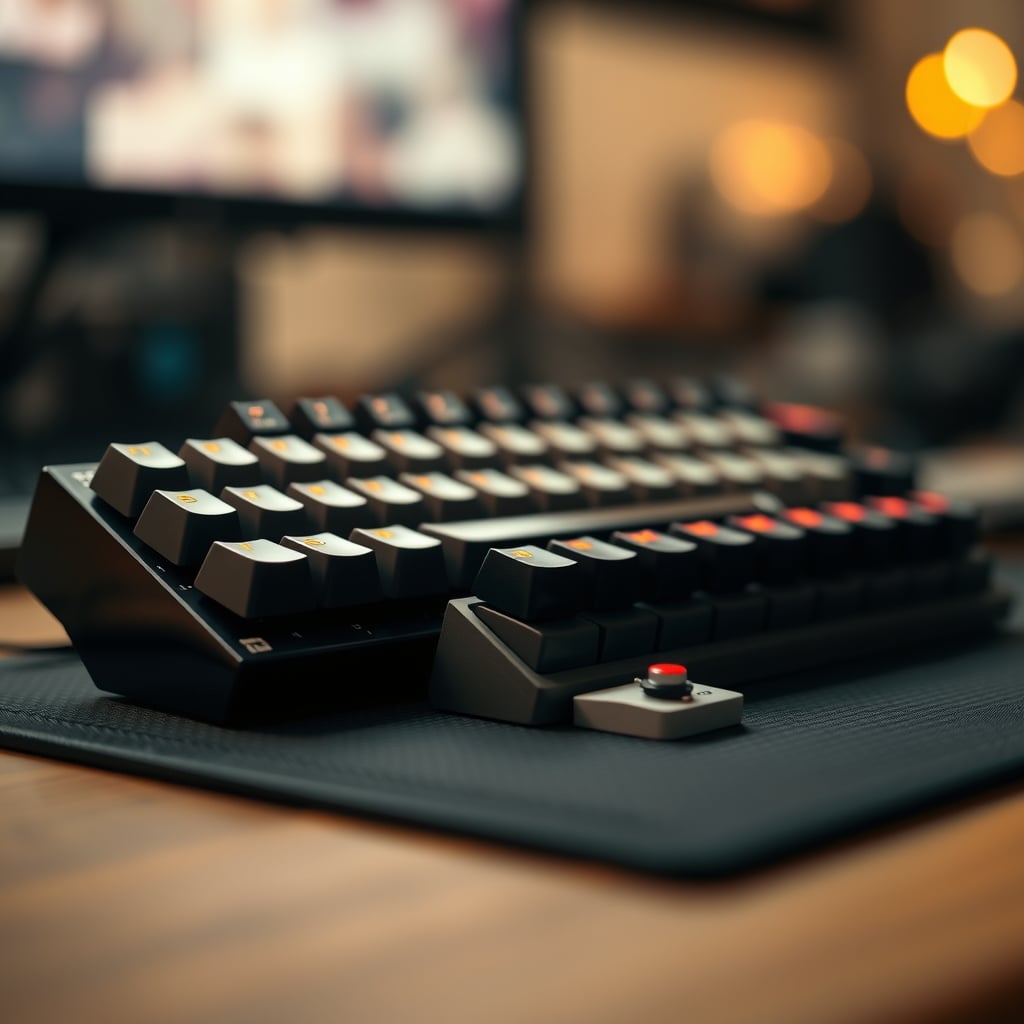 Several full-sized mechanical keyboards dwarfing a single small switch tester