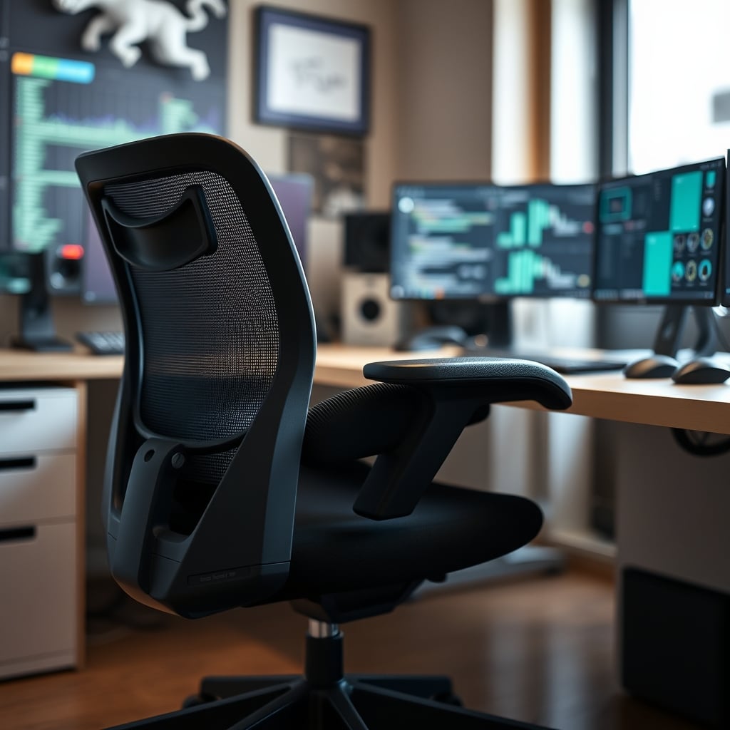 Close-up of kneeling chair height and seat adjustment mechanism