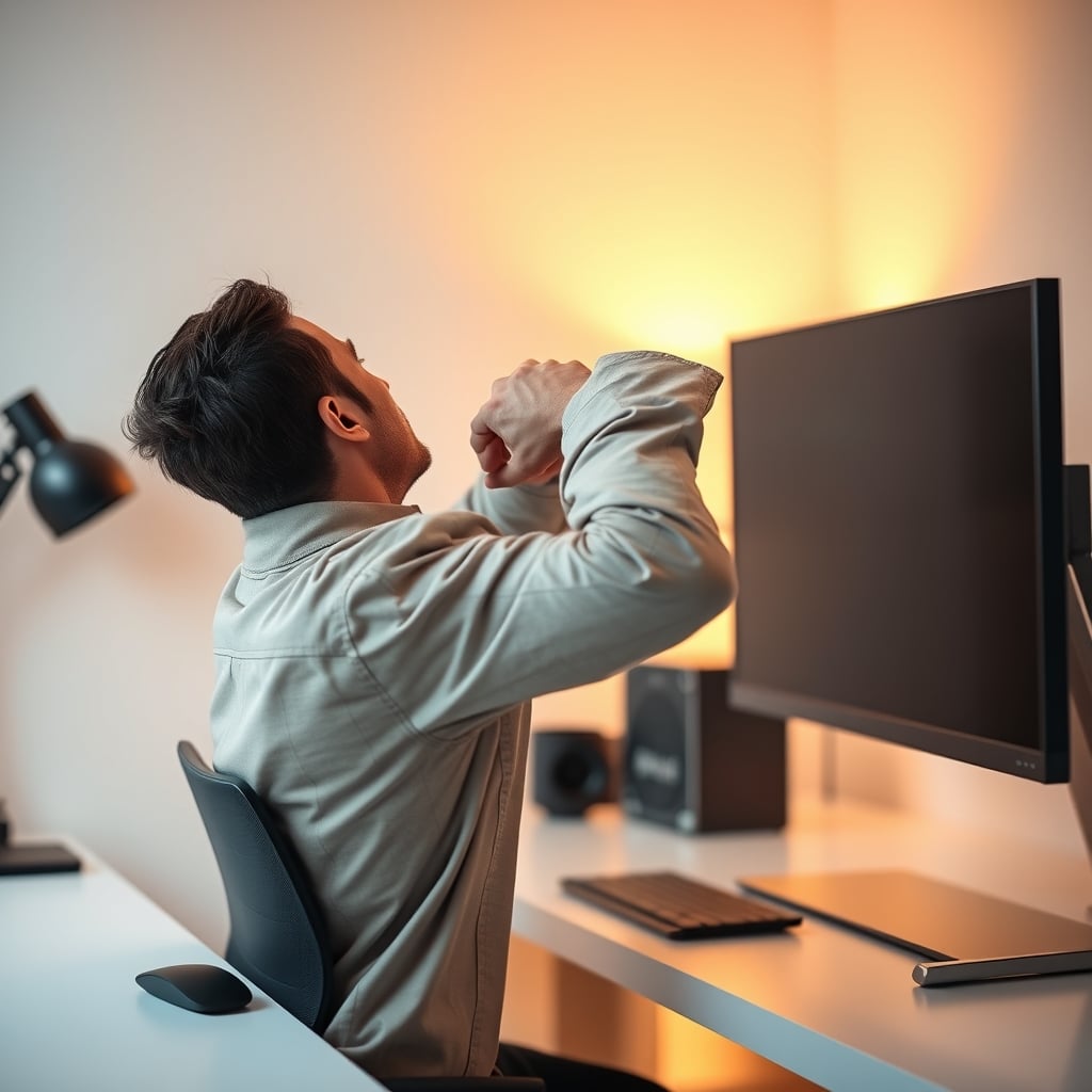 A person sitting too close to a large monitor, craning their neck to see the far-left side of the screen.