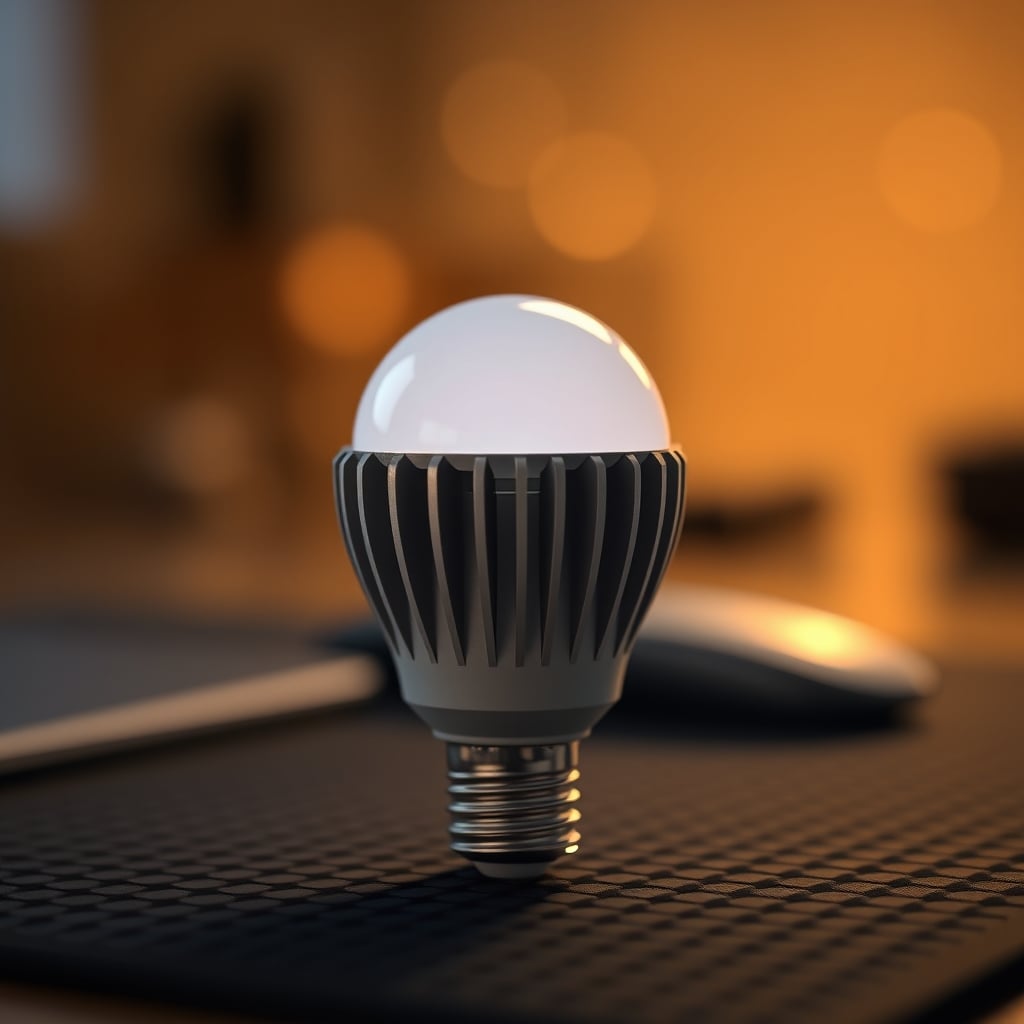 Comparison shot of a smart LED bulb with aluminum heat sink fins next to one with a smooth plastic body.