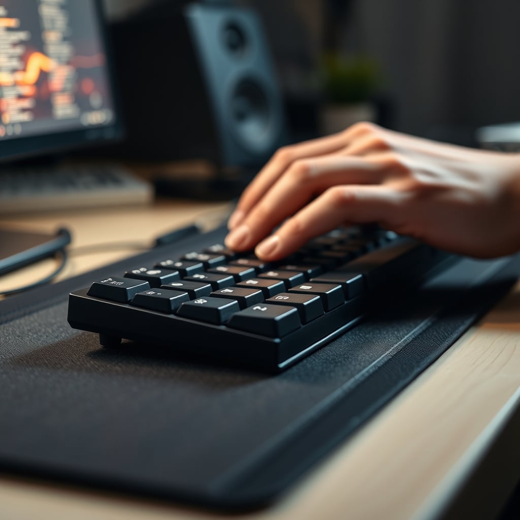 Close-up of hands typing on keyboard showing finger positioning and potential fatigue points