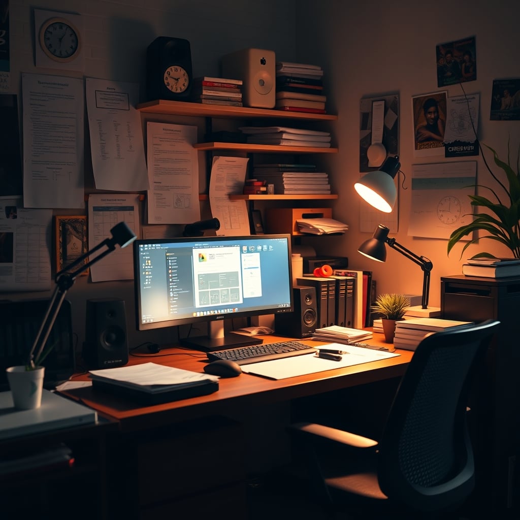 A maximized desk evenly lit by overhead panel lighting, eliminating glare and harsh shadows.