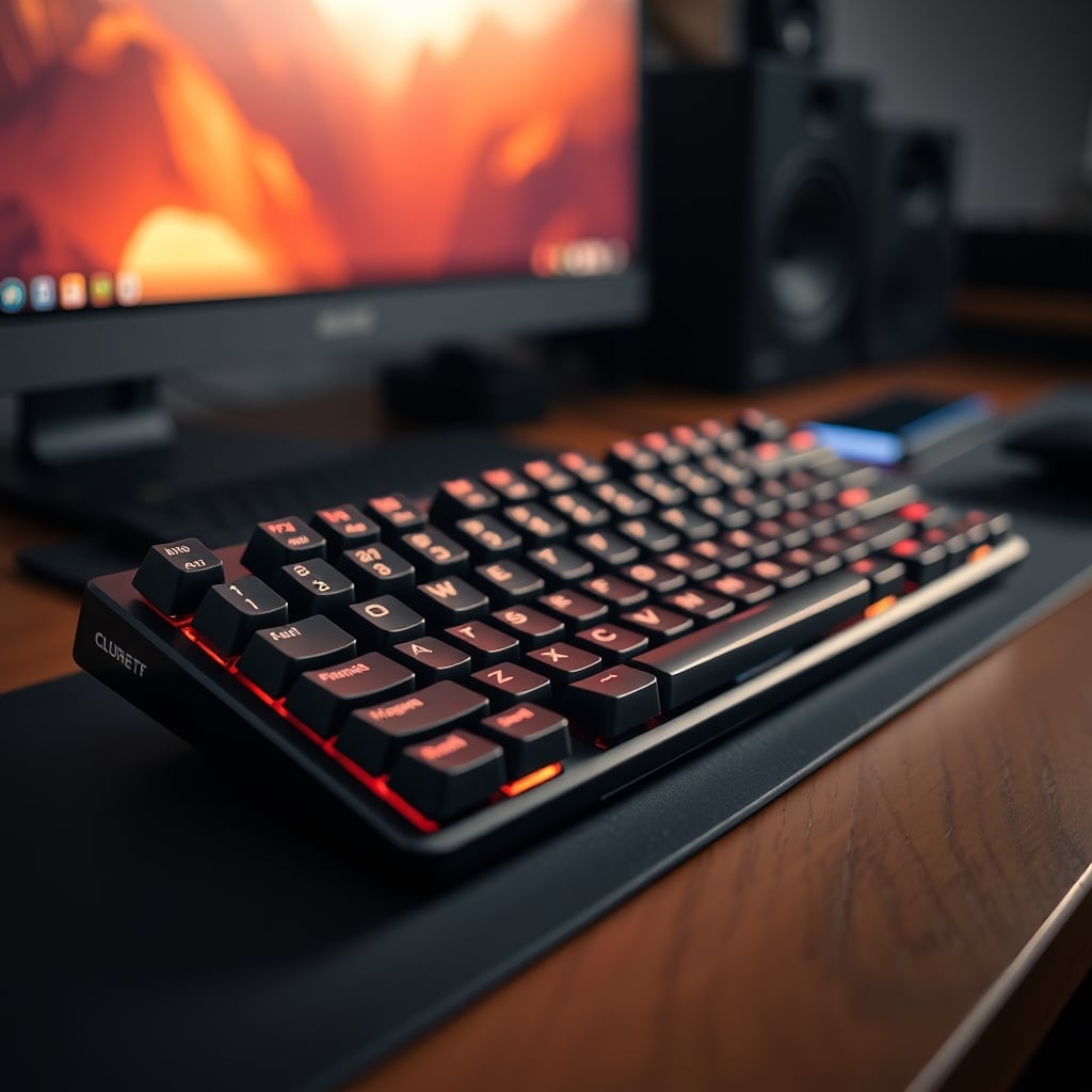 Wireless tenkeyless mechanical keyboard on a clean desk