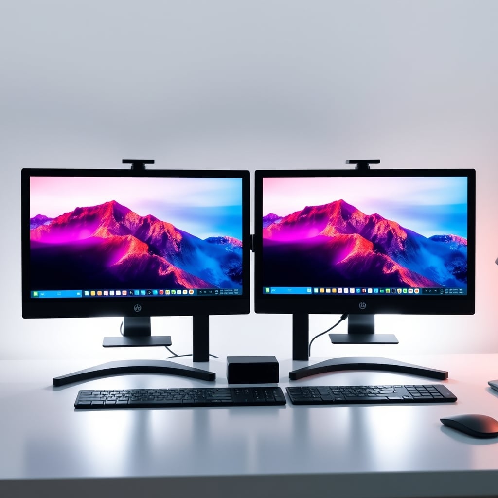 Two monitors displaying identical image with dramatically different color saturation