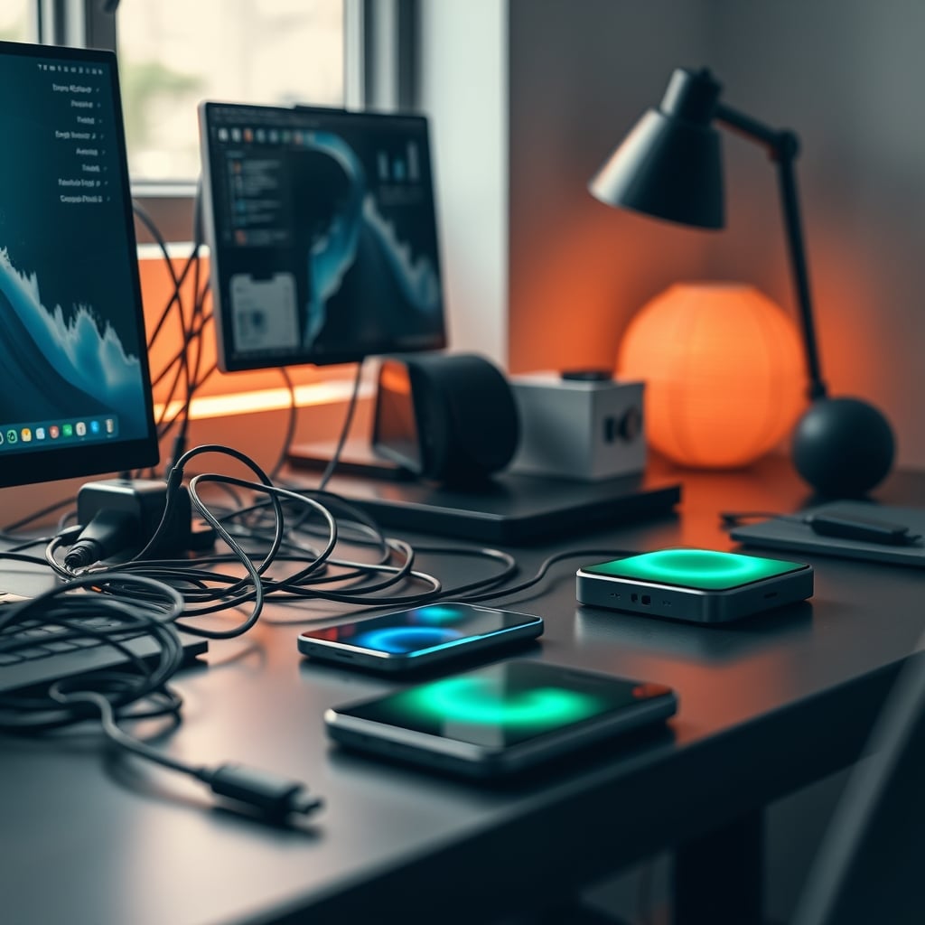 Side-by-side comparison of cable management versus wireless charging hub