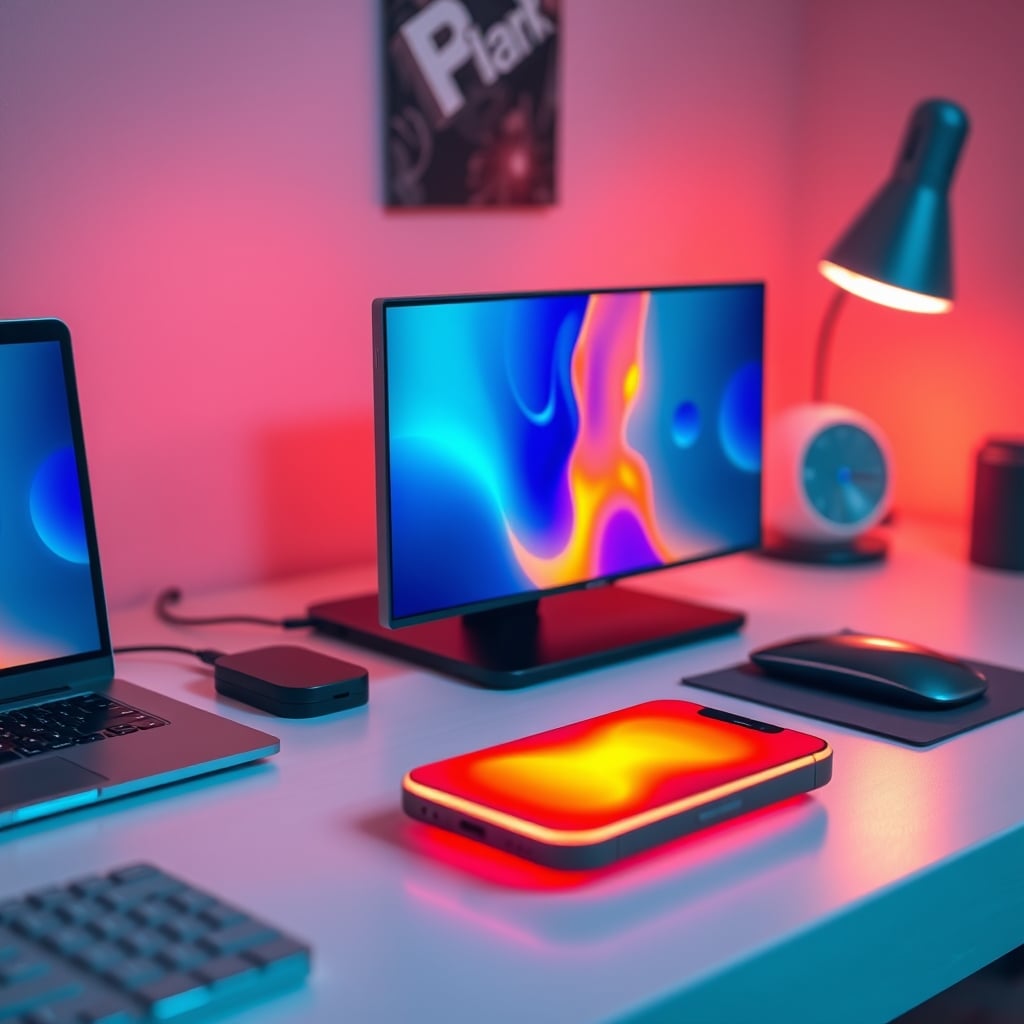 Thermal camera view showing hot spots on multi-device charging hub