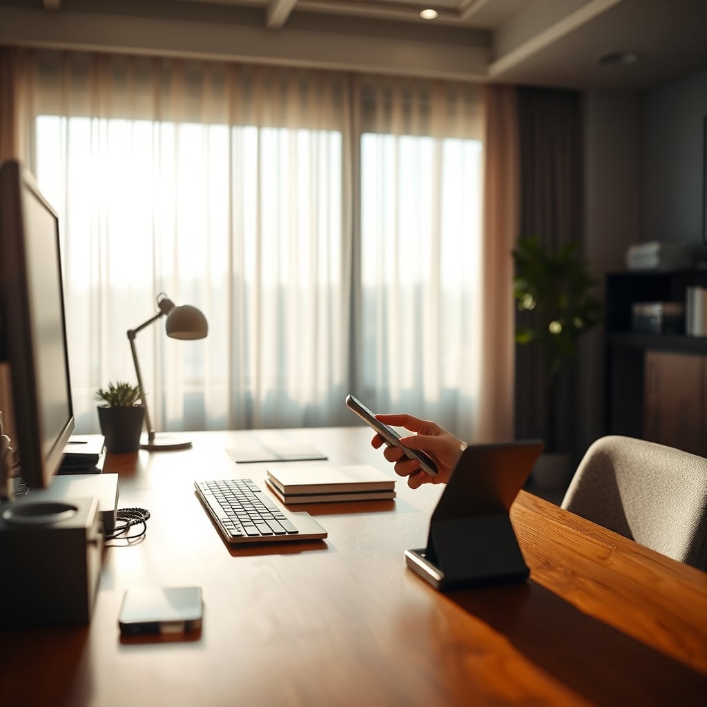 Person placing smartphone in a drawer in another room during work session