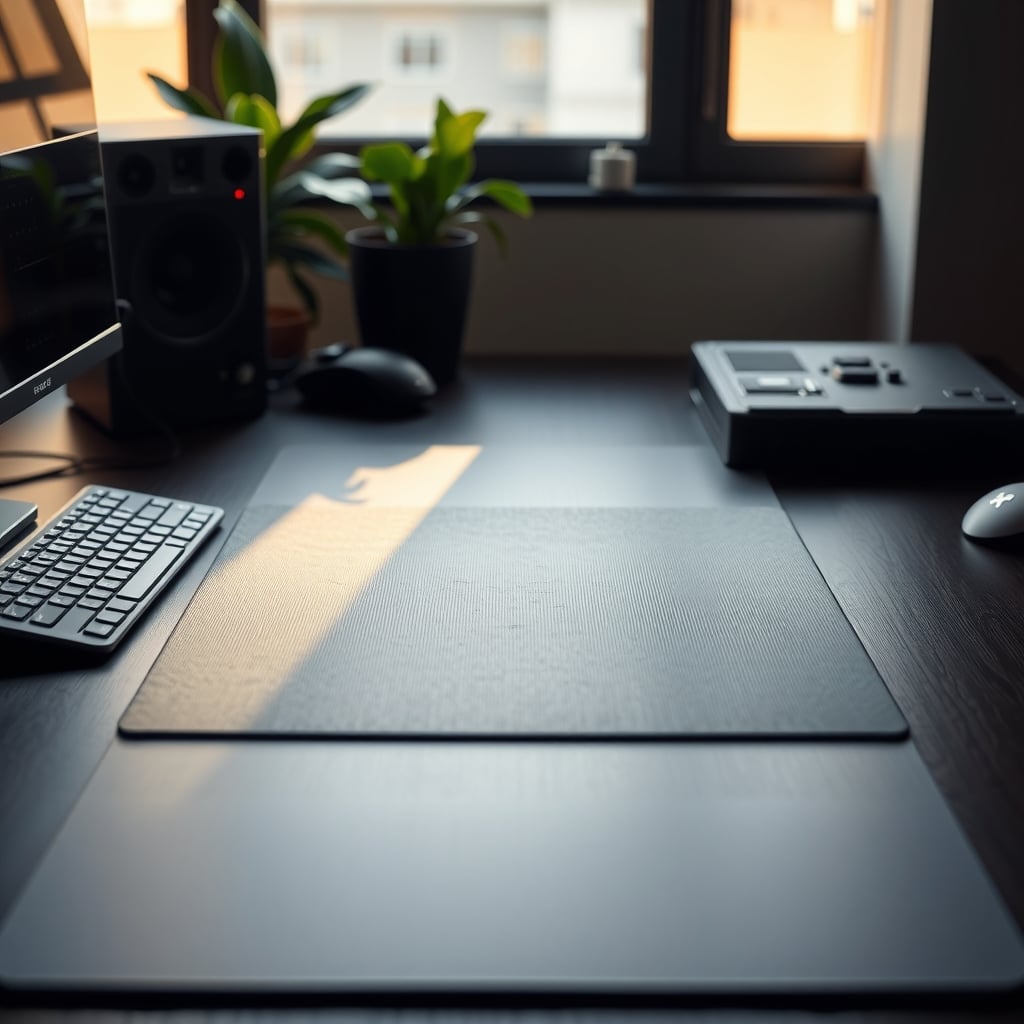 Three desk mat backing materials side by side showing rubber, foam, and silicone textures