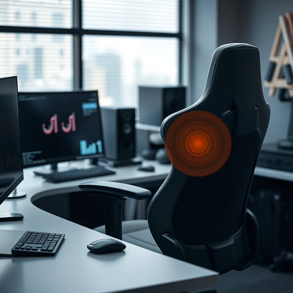 Close-up of an aggressive gaming chair lumbar pillow creating improper spinal pressure