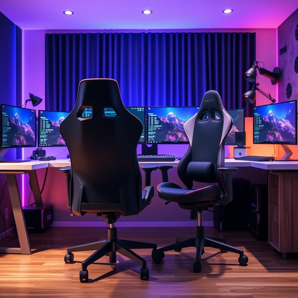 Side-by-side comparison showing a sleek office chair next to a bulky gaming chair highlighting design differences