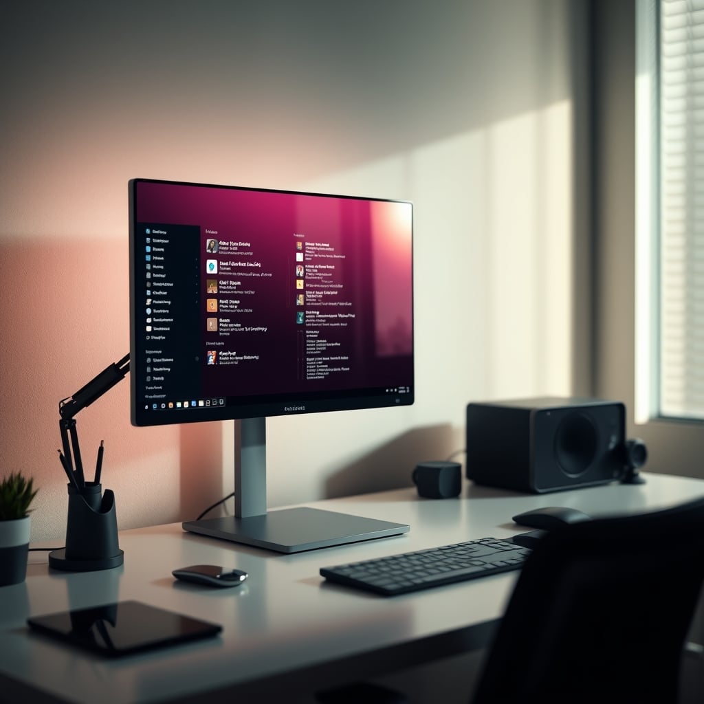 Close-up of an OLED monitor with severe permanent burn-in of desktop icons and a taskbar