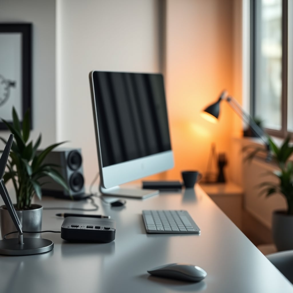 A properly lit desk setup with monitor bias lighting for eye comfort