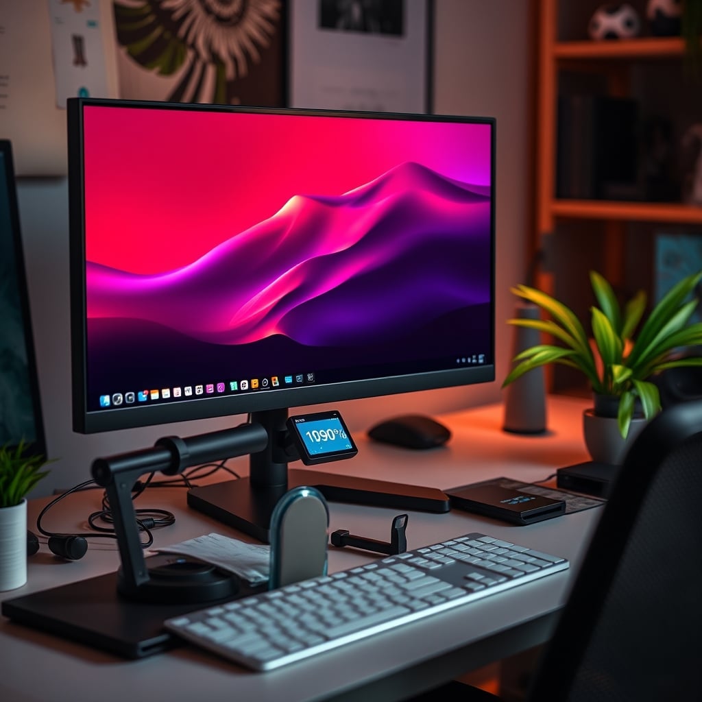 A high-end color-accurate monitor being calibrated with an X-Rite device