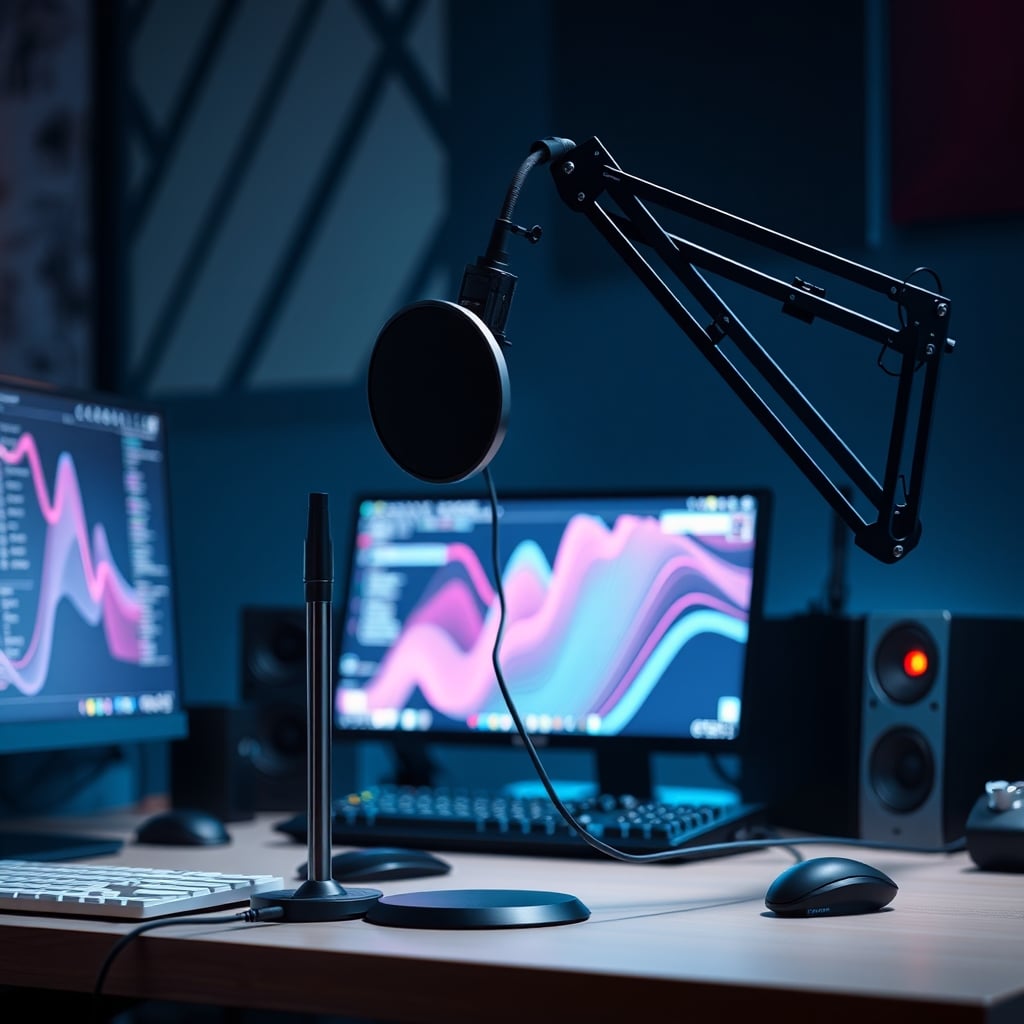 Standing desk setup causing microphone cable tension and instability