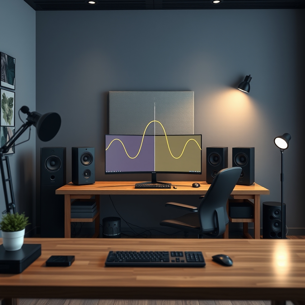 Diagram showing sound waves reflecting off bare walls and being absorbed by acoustic panels, illustrating the difference in room acoustics.