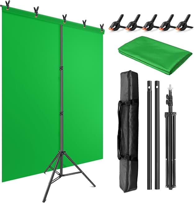 Green Screen Backdrop Kit with Stand, 5X6.5ft Portable Green Screen Backdrop with Stand kit, GreenScreen Background with