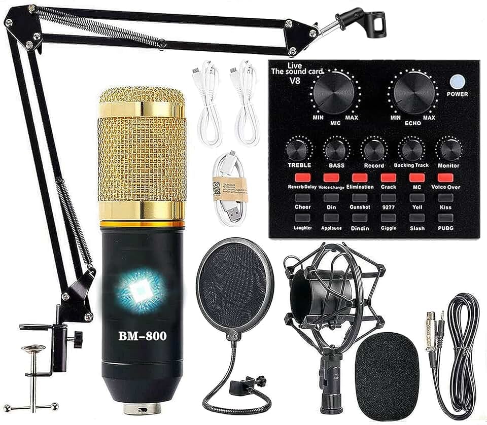 Podcast Equipment Bundle, BM-800 Recording Studio Package with Voice Changer, Live Sound Card - Audio Interface for Lapt