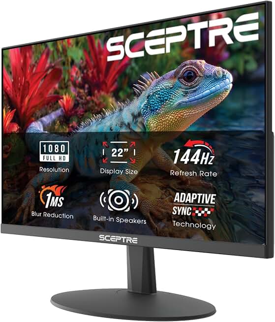 Sceptre New 22-Inch Gaming Monitor, FHD 1080p, Up to 144Hz, HDMI, DisplayPort, Built-in Speakers, Machine Black (E225W-F