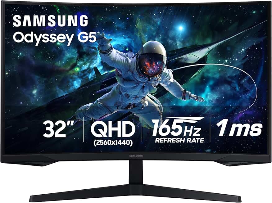 SAMSUNG 32" Odyssey G55C Series QHD 1000R Curved Gaming Monitor, 1ms(MPRT), HDR10, 165Hz, AMD Radeon FreeSync, Eye 