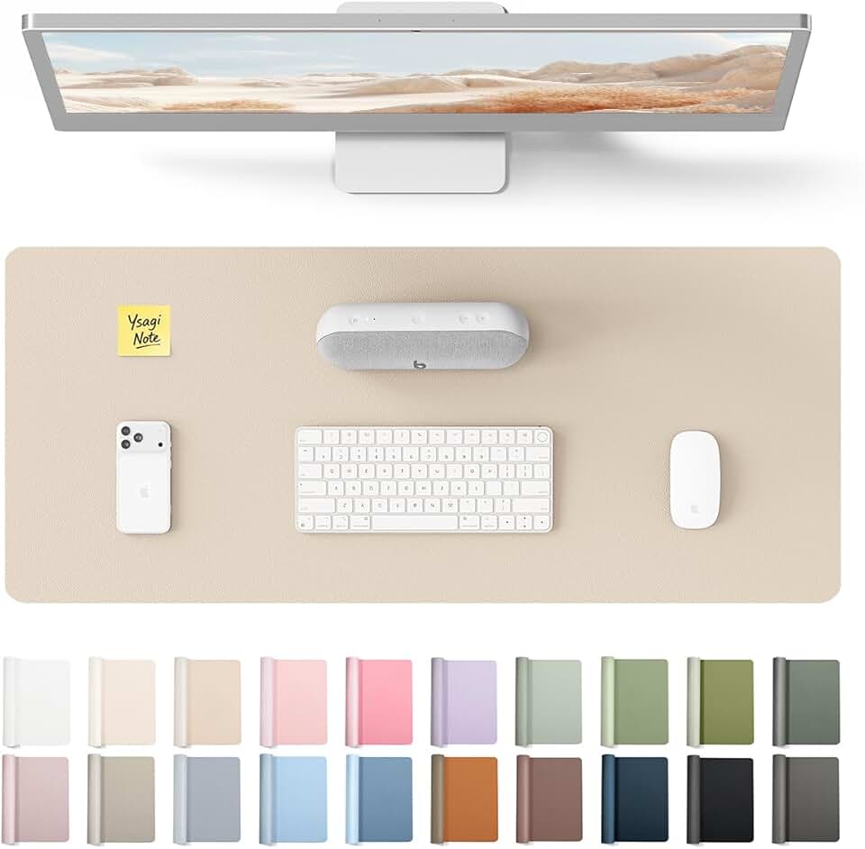 YSAGi Leather Desk Pad Protector, Office Desk Mat, Large Mouse Pad, Non-Slip PU Leather Desk Blotter, Waterproof Laptop 