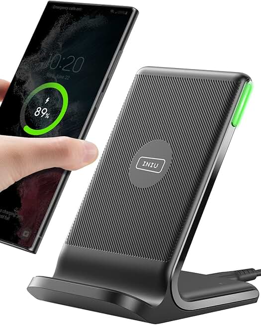 INIU Wireless Charger, 15W Fast Wireless Charging Station with Sleep-Friendly Adaptive Light Compatible with iPhone 17 1