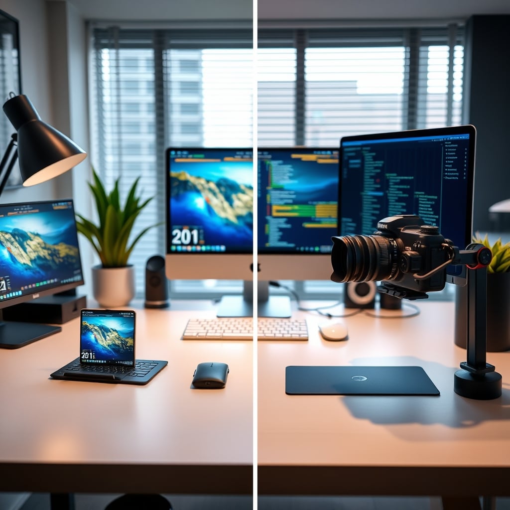 Side-by-side comparison of smartphone and professional camera filming the same scene