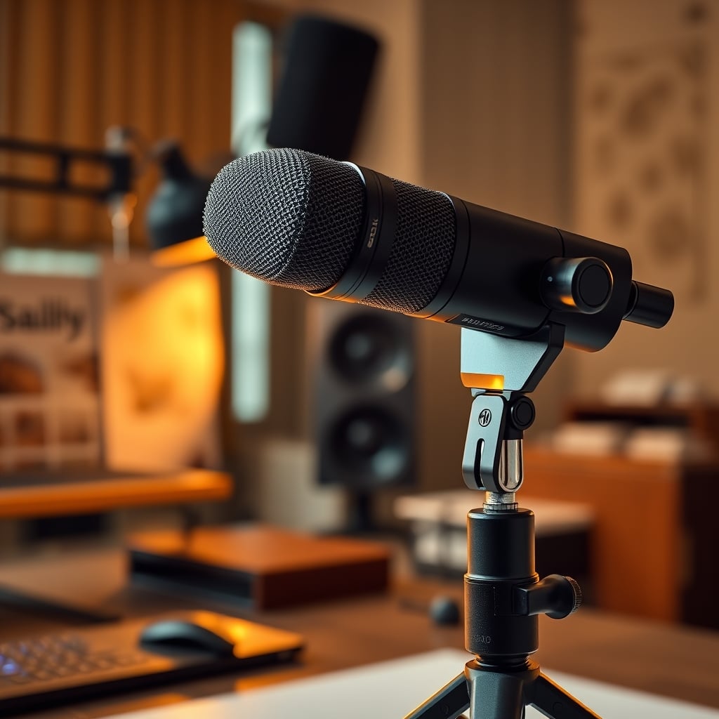 A large, bulky studio microphone dominating the frame and blocking the presenter's face in a YouTube video.