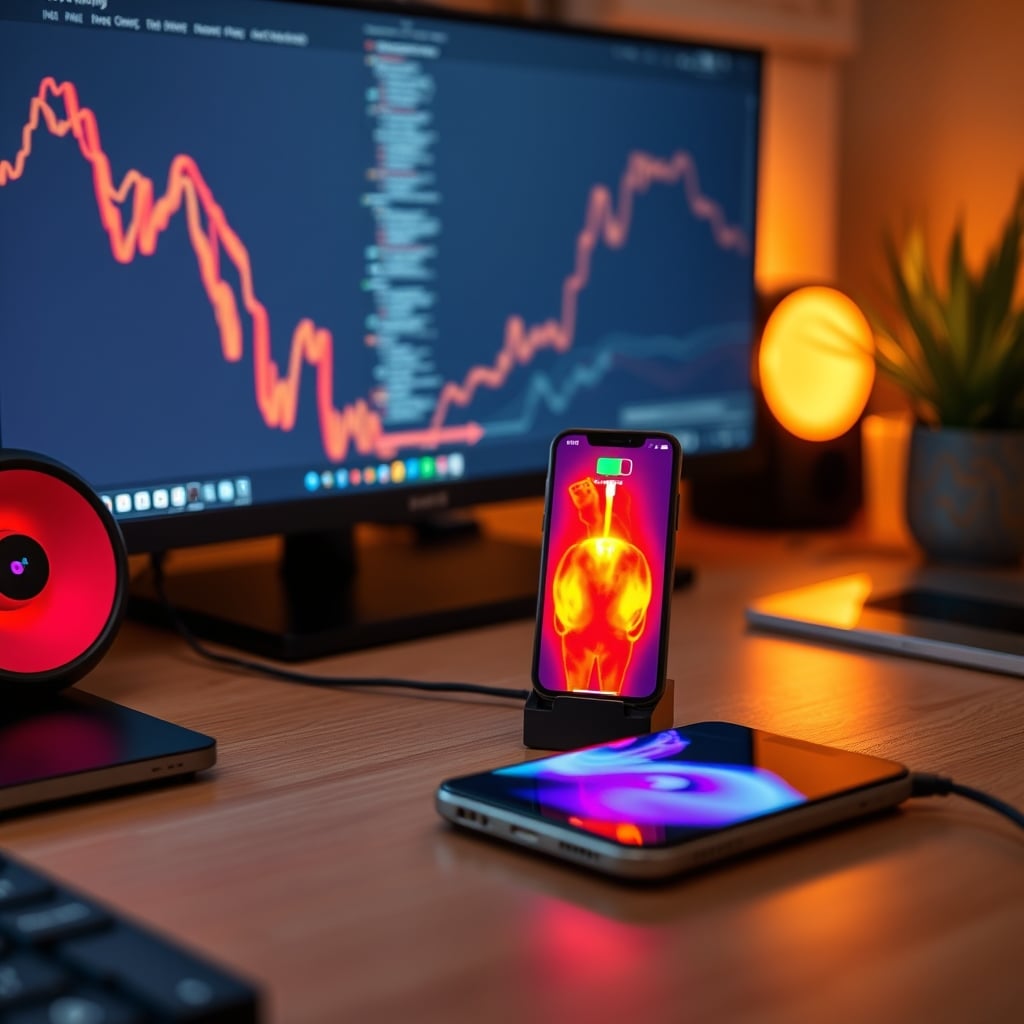 Thermal imaging photo showing intense heat generation from a fast charger during operation