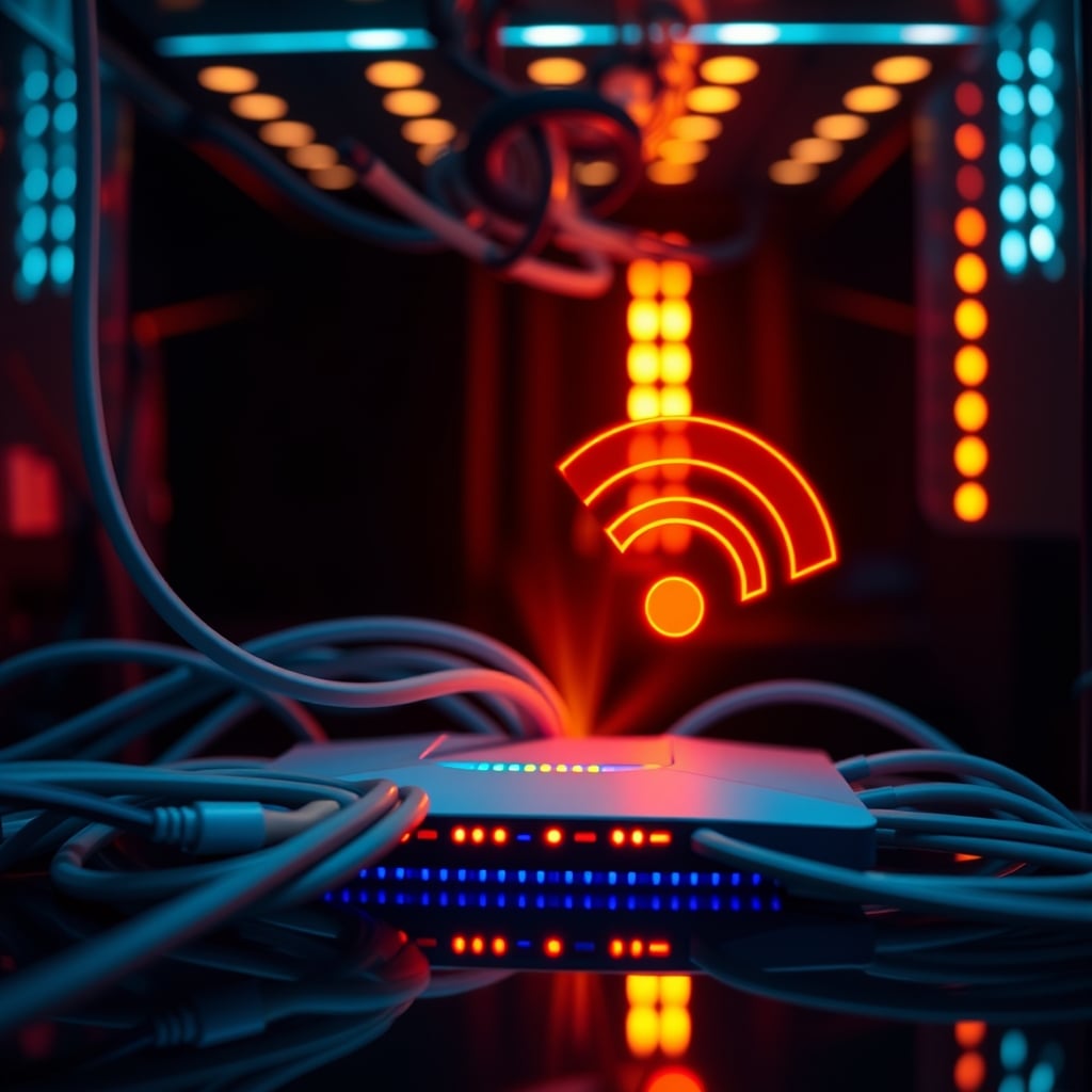 Smart lighting hub surrounded by visual representation of wireless interference