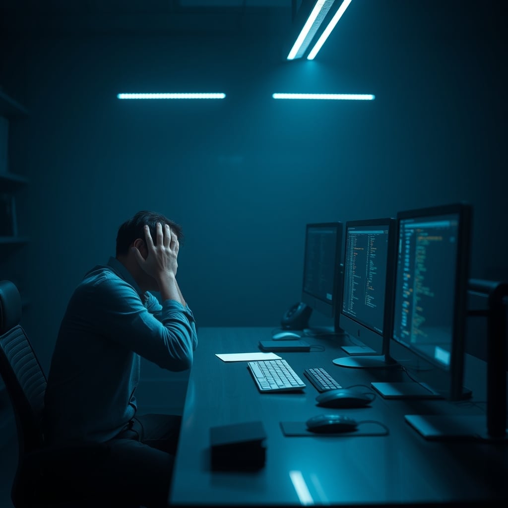 User looking annoyed as desk RGB lights display delayed colors compared to the monitor