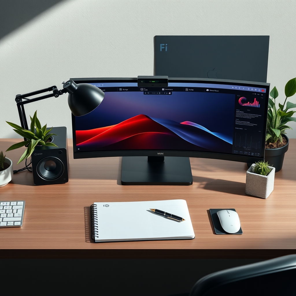 An elite, minimalist desk setup featuring a closed, premium notebook and a sleek pen, symbolizing a distraction-free analog workspace.
