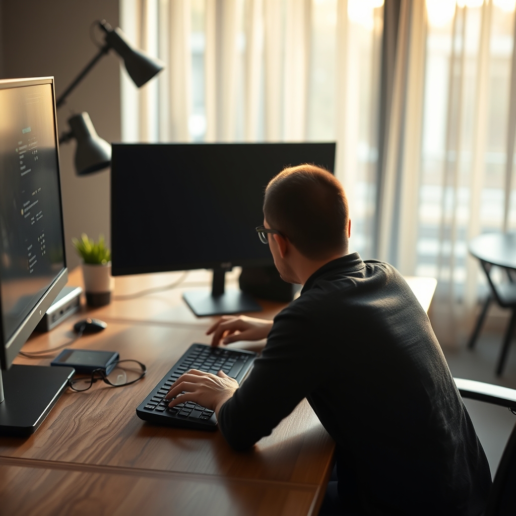 A clean, minimalist small desk featuring a monitor arm, showcasing reclaimed space and an organized, distraction-free environment.