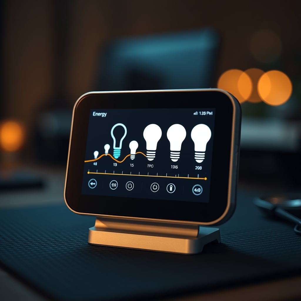 A home energy monitor displaying a constant phantom load attributed to multiple smart bulbs.