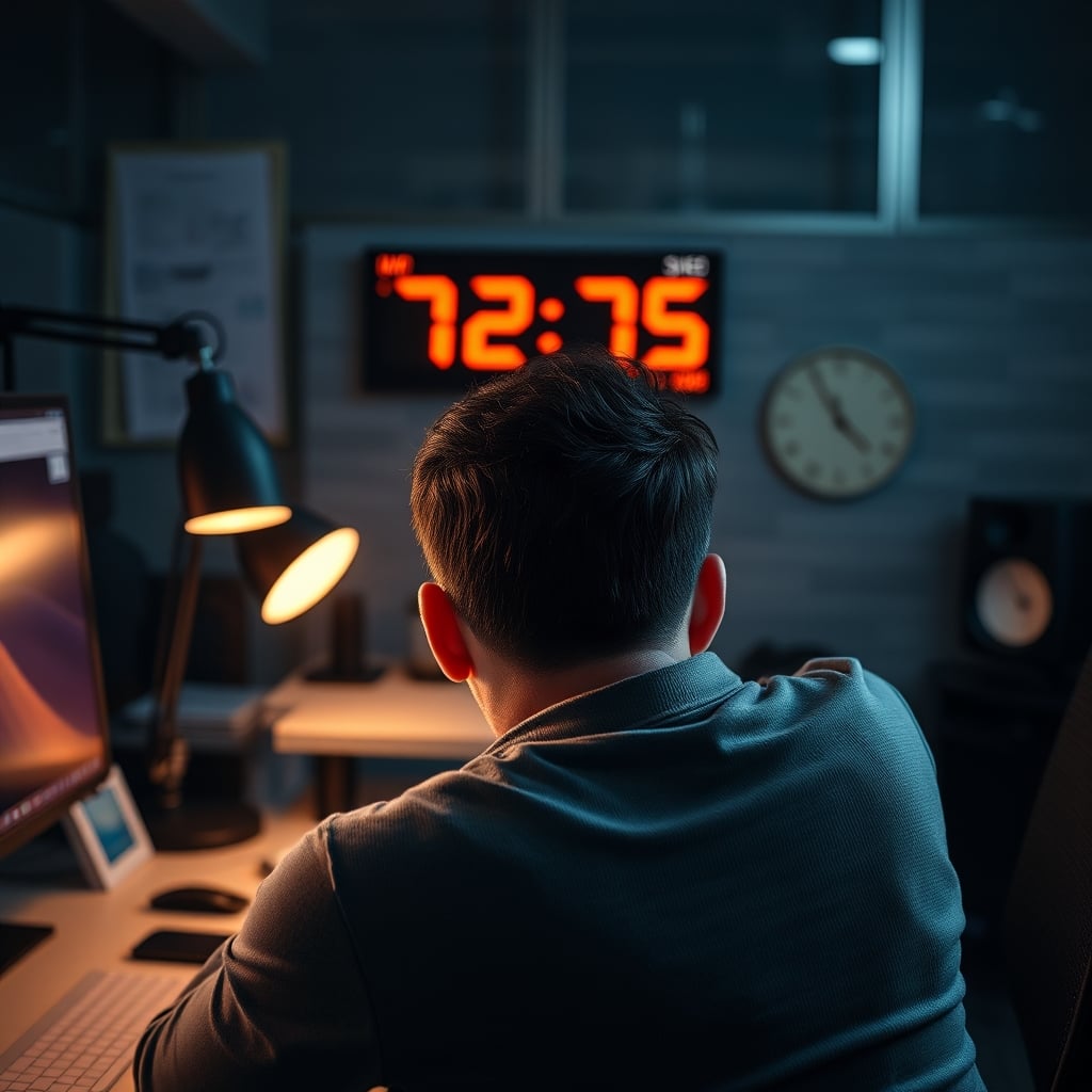A tired person looking at a glowing smart clock showing a sleep score, highlighting the morning anxiety these devices can create.