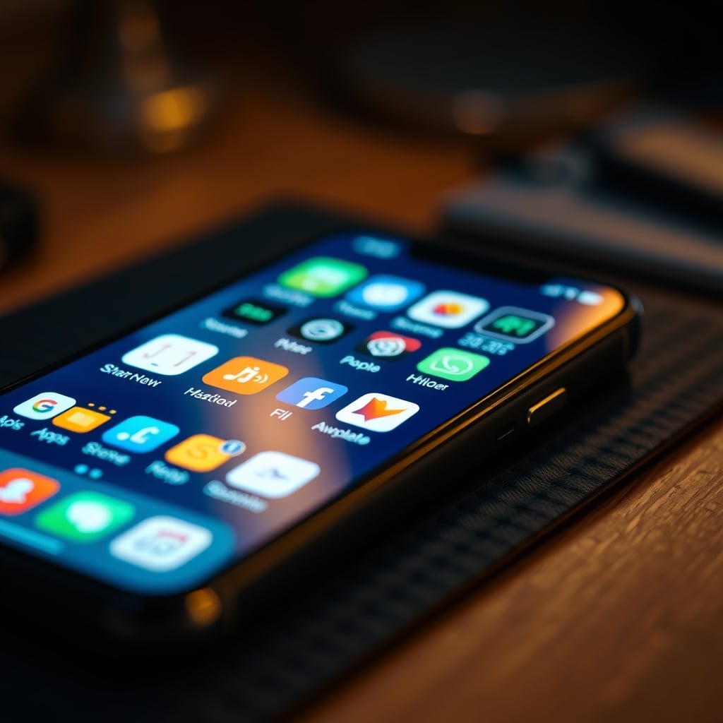 A chaotic smartphone screen flooded with different smart home and lighting control app icons, representing the mental overhead.
