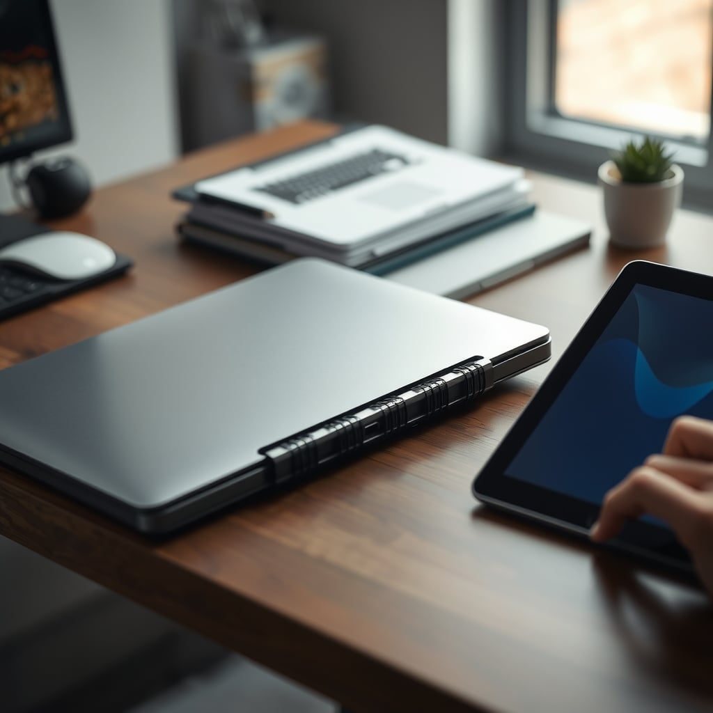 Abandoned smart notebook with dark screen next to active iPad with Apple Pencil