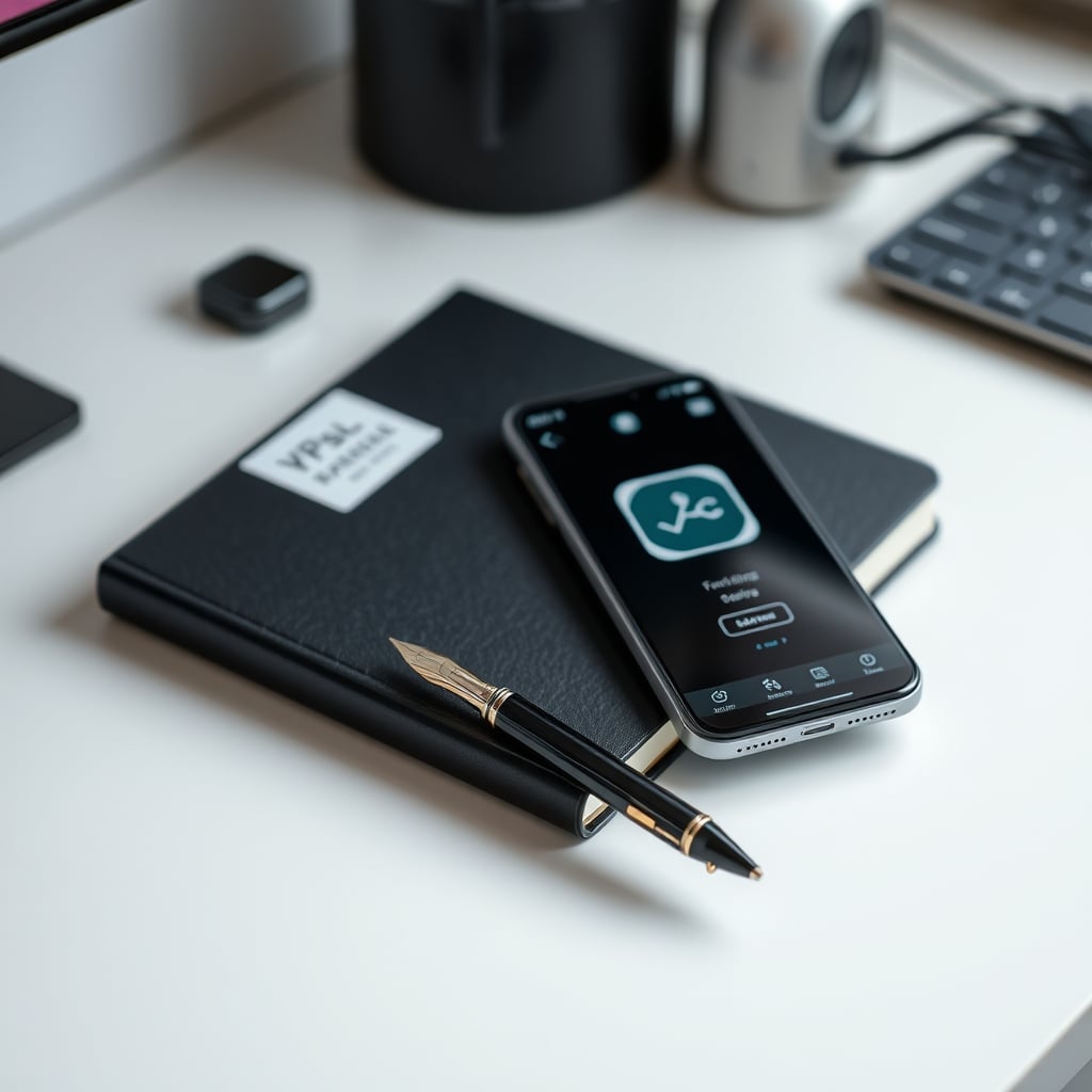 A simple analog setup: fountain pen, notebook, and phone for scanning.