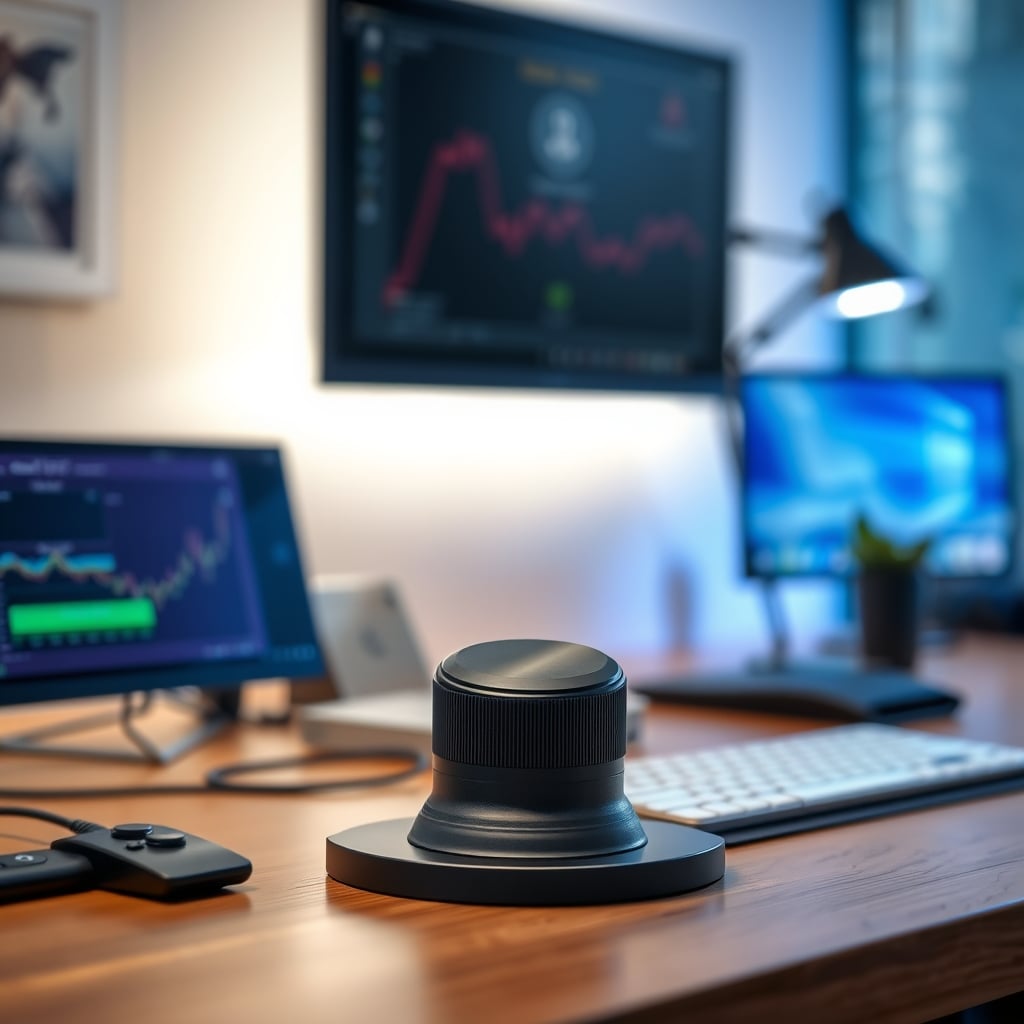 A simple, tactile up/down paddle switch on a standing desk frame