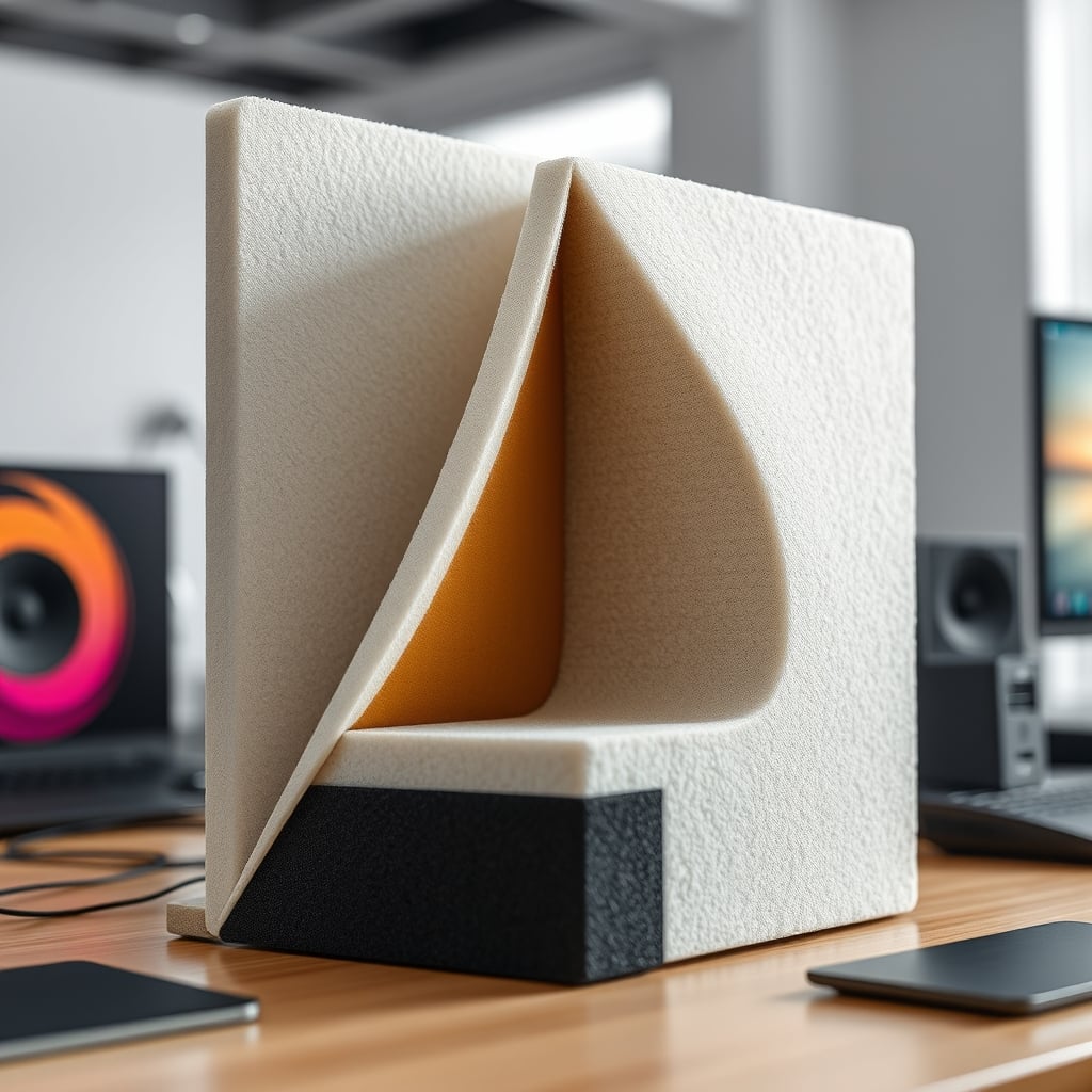 Close-up comparison showing the thin foam of an art panel versus a thick, dense fiberglass acoustic panel.