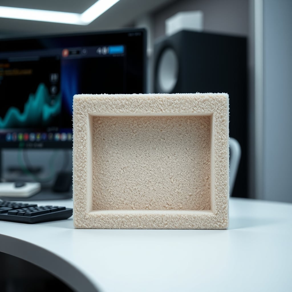 Cross-section view of a thin decorative acoustic foam panel, revealing its flimsy, insubstantial interior.