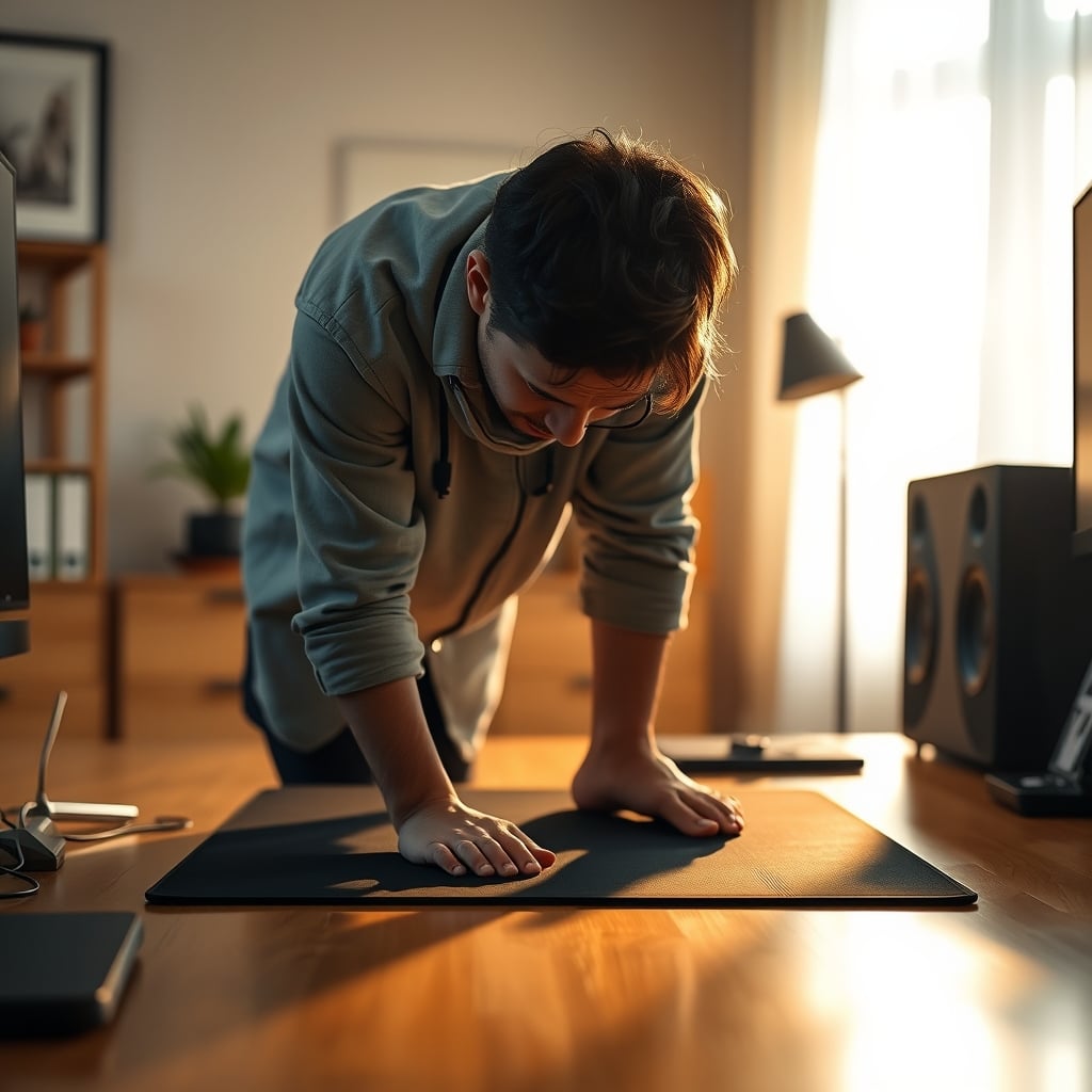 Person questioning the effectiveness of their standing desk mat
