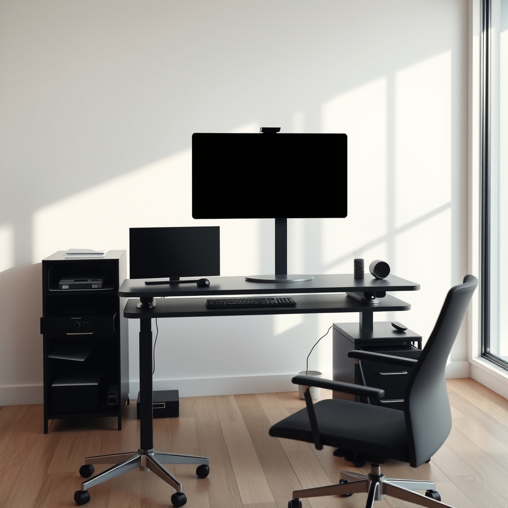 A minimalist standing desk setup promoting focus and productivity.