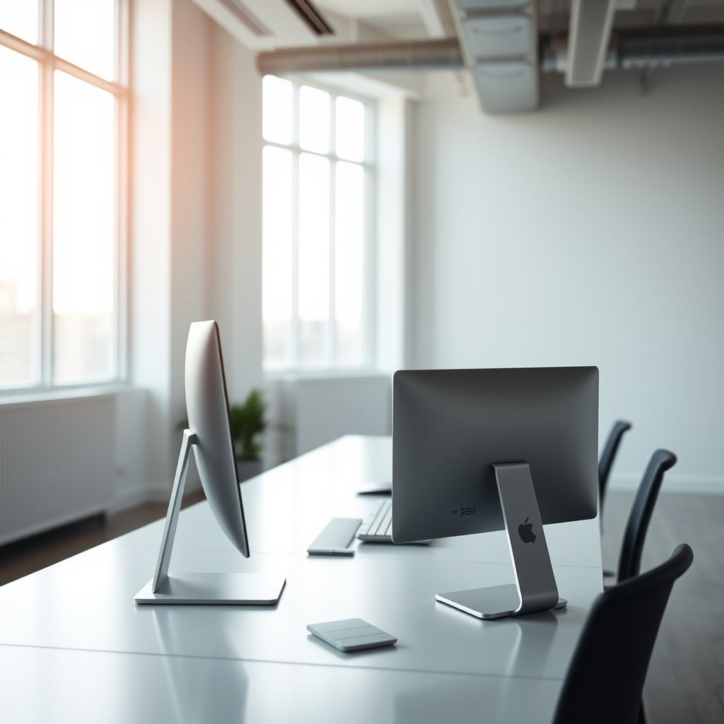 A clean, highly productive seated desk setup with a monitor arm, ergonomic chair, and focused task lighting.