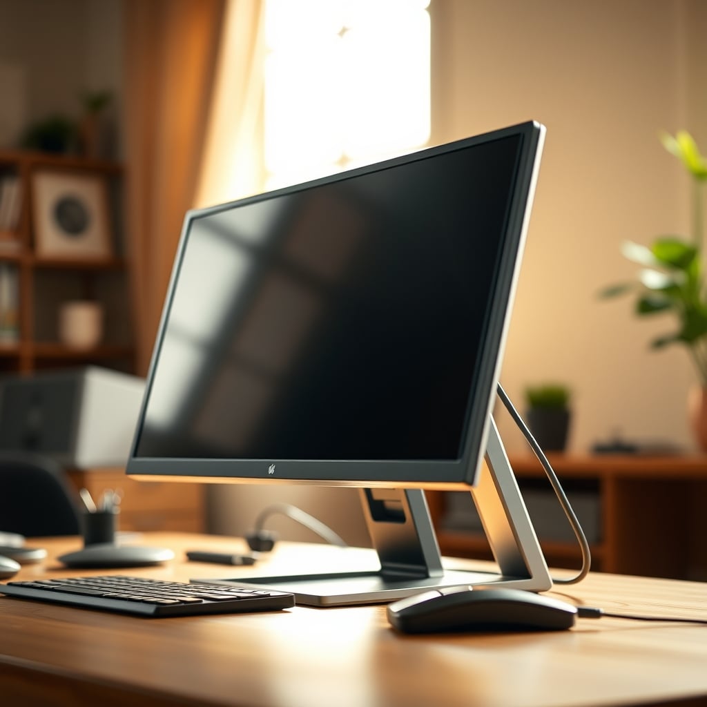 A monitor visibly shaking on a wobbly standing desk while typing