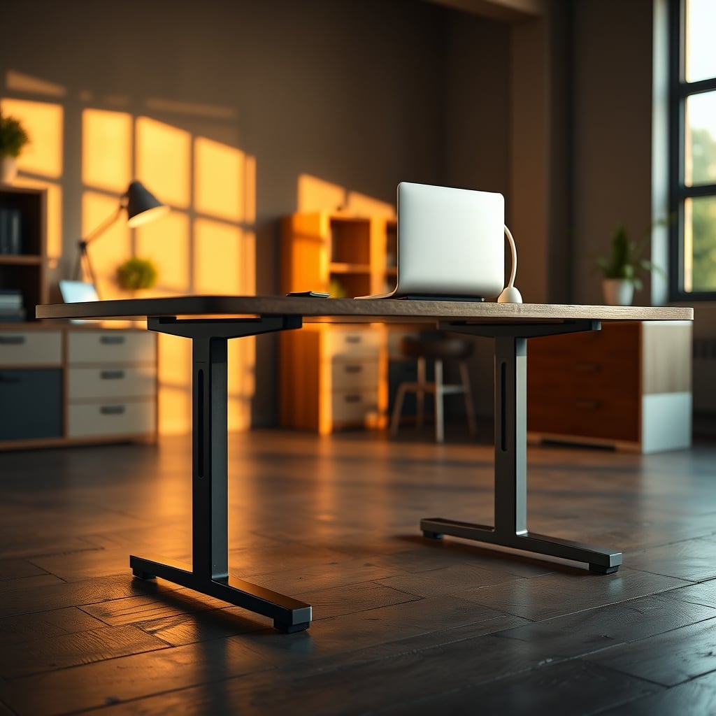 Using thick rubber pads to level a standing desk foot on an uneven hardwood floor