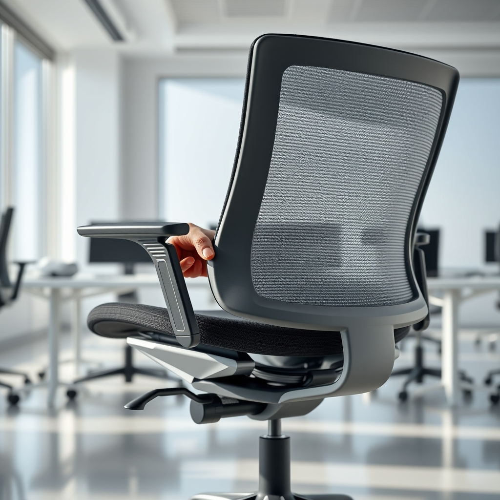 Detailed view of an ergonomic chair's seat depth adjustment lever