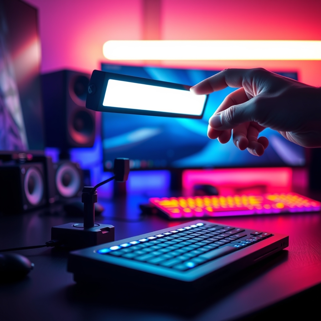 Adjusting face-lighting with a smart light while a Stream Deck is visible