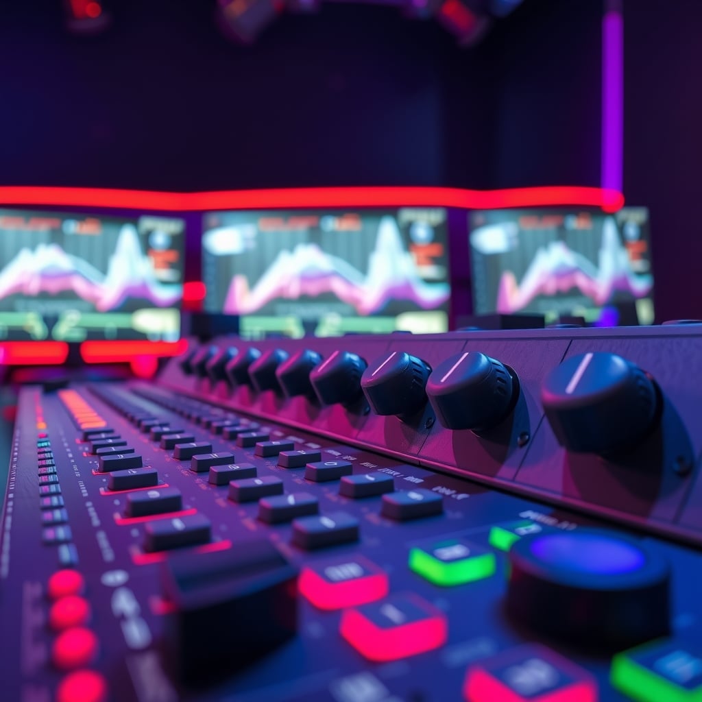 Close-up of rotary encoder dials on a creator editing console used for adjusting light and exposure values