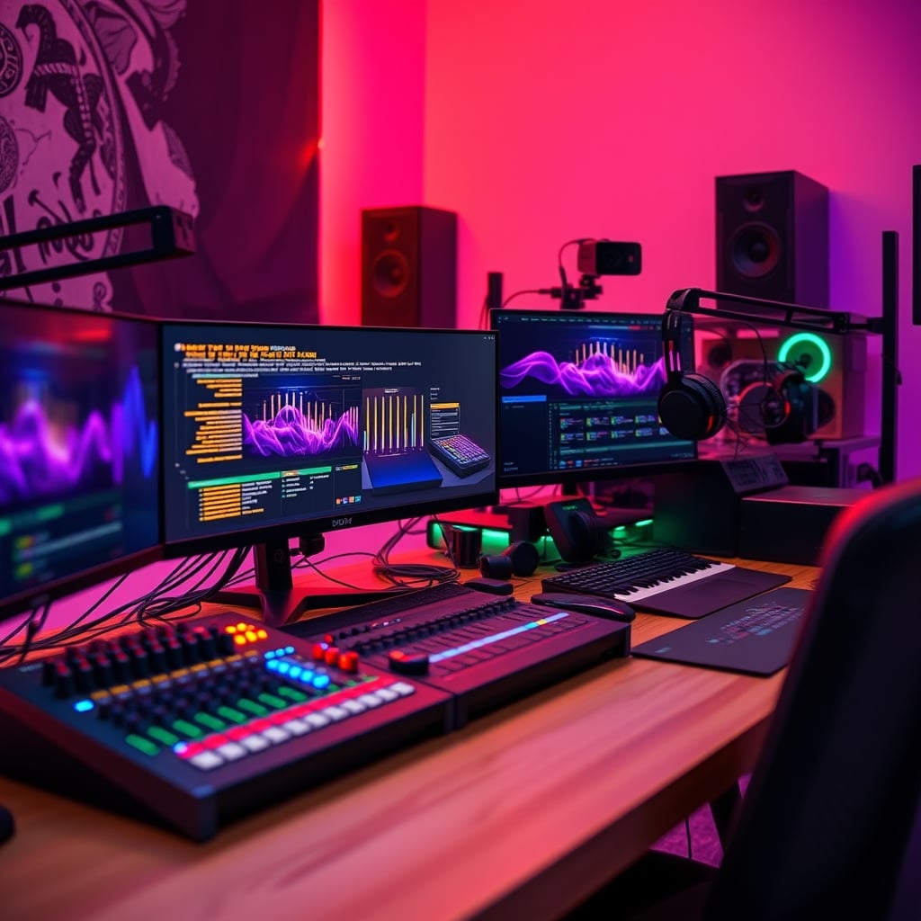 The complex cable and interface setup for a dual PC streaming rig, highlighting the real technical challenge.