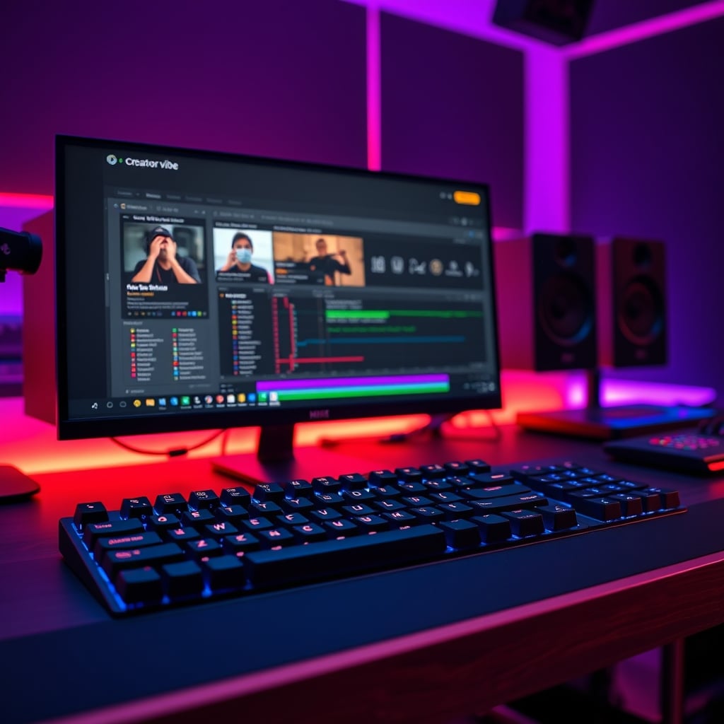 A close-up of a keyboard with its function keys highlighted, with OBS software visible on the monitor behind it